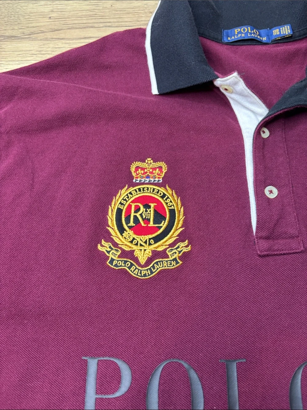 Ralph Lauren Men's Burgundy Polo with Big Pony and Embroidered Crest Size 1XB